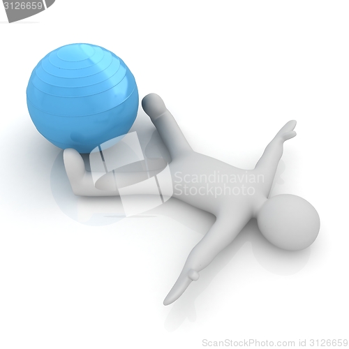 Image of 3d man exercising position on fitness ball. My biggest pilates s