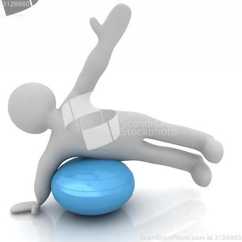 Image of 3d man exercising position on fitness ball. My biggest pilates s