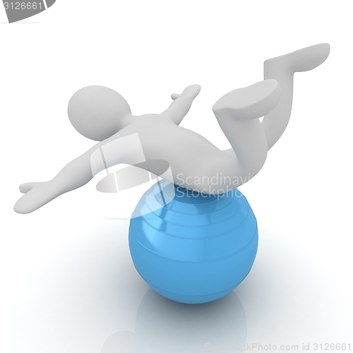 Image of 3d man exercising position on fitness ball. My biggest pilates s