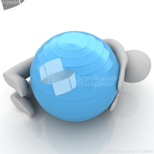 Image of 3d man exercising position on fitness ball. My biggest pilates s