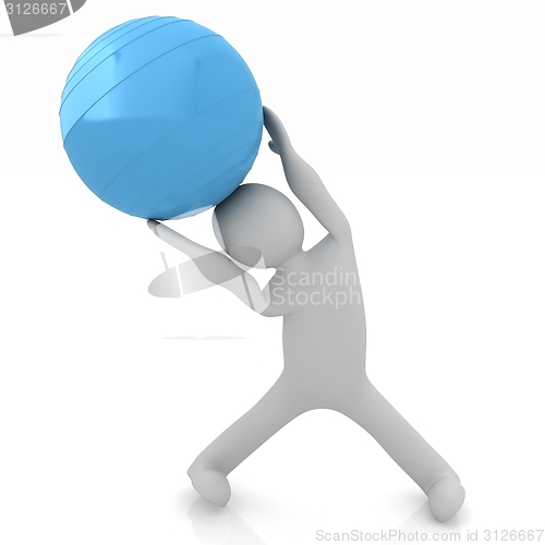 Image of 3d man exercising position on fitness ball. My biggest pilates s