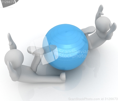 Image of 3d man exercising position on fitness ball. My biggest pilates s