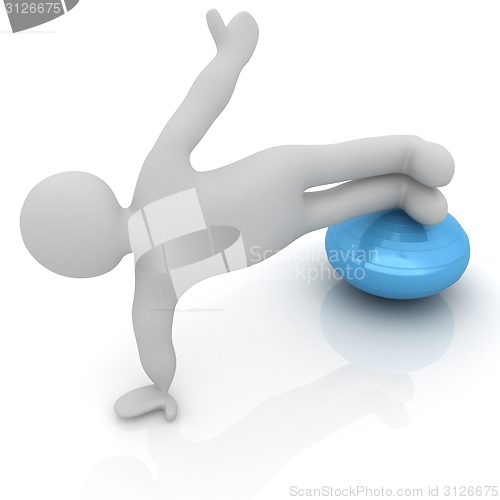 Image of 3d man exercising position on fitness ball. My biggest pilates s