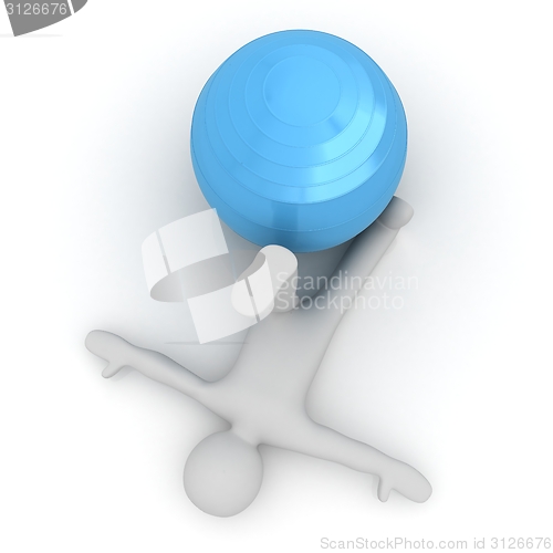 Image of 3d man exercising position on fitness ball. My biggest pilates s