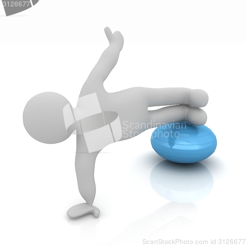 Image of 3d man exercising position on fitness ball. My biggest pilates s