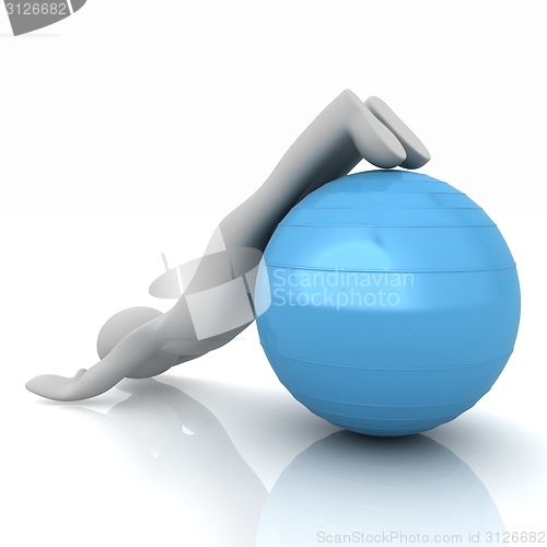 Image of 3d man exercising position on fitness ball. My biggest pilates s