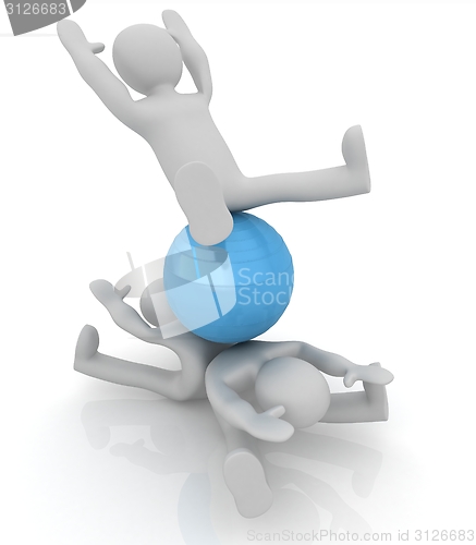 Image of 3d man exercising position on fitness ball. My biggest pilates s