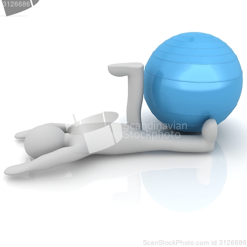 Image of 3d man exercising position on fitness ball. My biggest pilates s