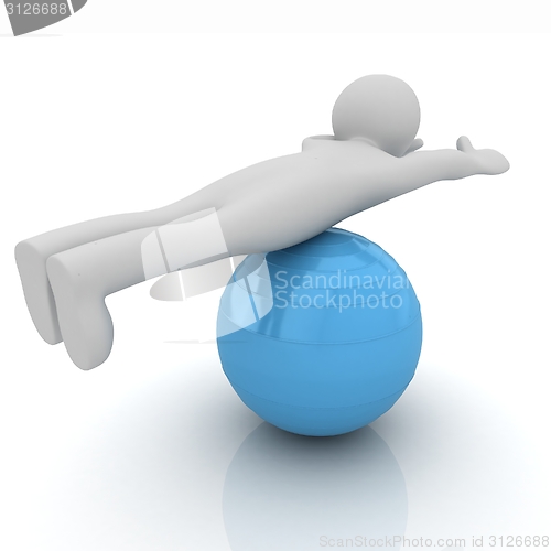 Image of 3d man exercising position on fitness ball. My biggest pilates s