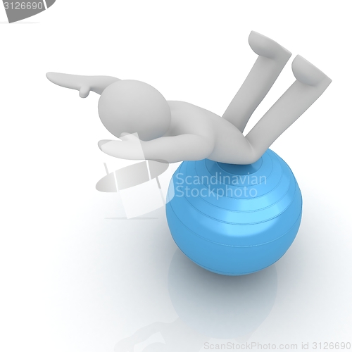 Image of 3d man exercising position on fitness ball. My biggest pilates s
