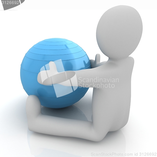 Image of 3d man exercising position on fitness ball. My biggest pilates s