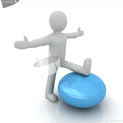 Image of 3d man exercising position on fitness ball. My biggest pilates s