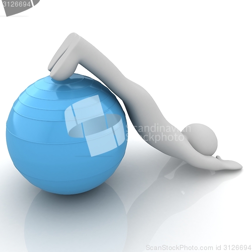 Image of 3d man exercising position on fitness ball. My biggest pilates s