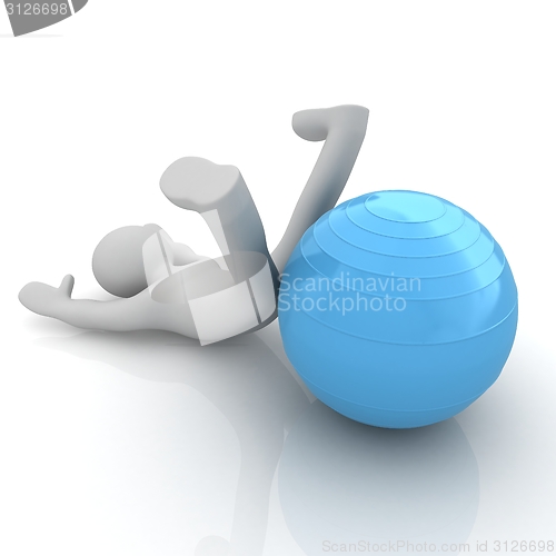 Image of 3d man exercising position on fitness ball. My biggest pilates s