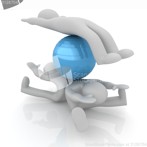 Image of 3d man exercising position on fitness ball. My biggest pilates s