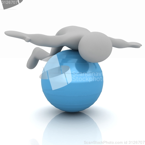 Image of 3d man exercising position on fitness ball. My biggest pilates s