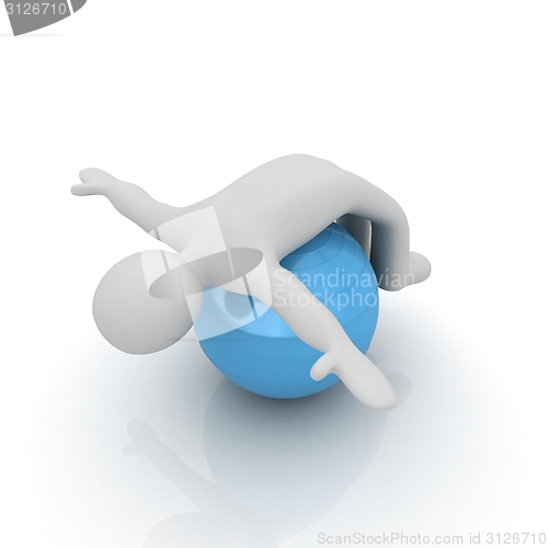 Image of 3d man exercising position on fitness ball. My biggest pilates s