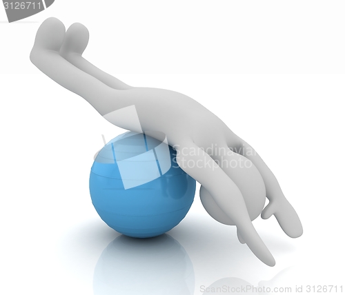 Image of 3d man exercising position on fitness ball. My biggest pilates s