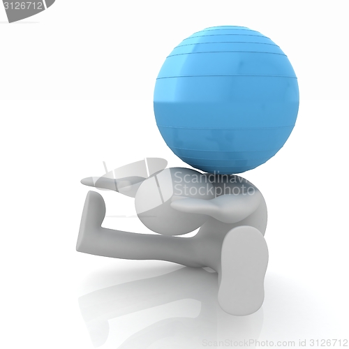 Image of 3d man exercising position on fitness ball. My biggest pilates s