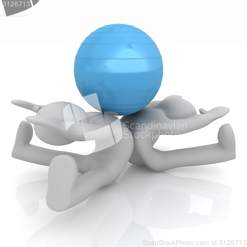 Image of 3d man exercising position on fitness ball. My biggest pilates s
