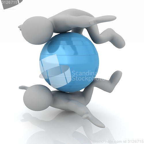 Image of 3d man exercising position on fitness ball. My biggest pilates s