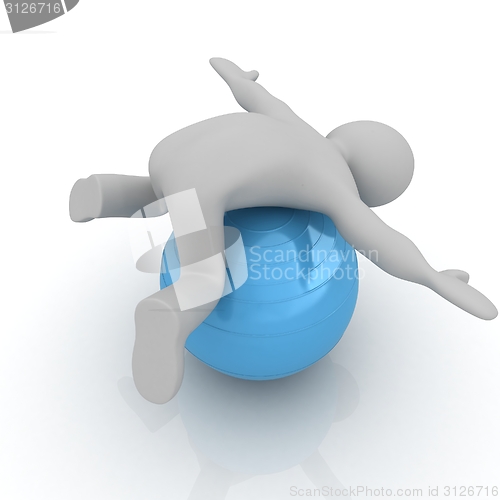 Image of 3d man exercising position on fitness ball. My biggest pilates s