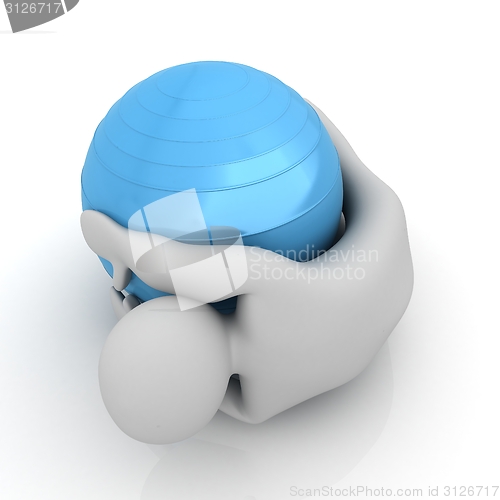 Image of 3d man exercising position on fitness ball. My biggest pilates s