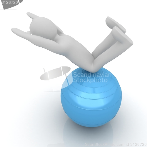 Image of 3d man exercising position on fitness ball. My biggest pilates s