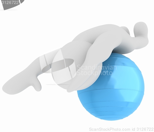 Image of 3d man exercising position on fitness ball. My biggest pilates s