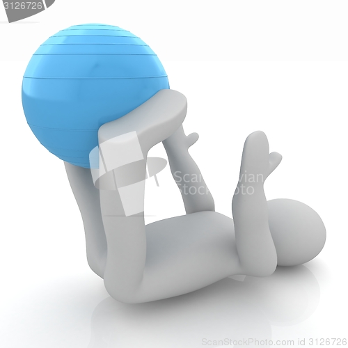 Image of 3d man exercising position on fitness ball. My biggest pilates s