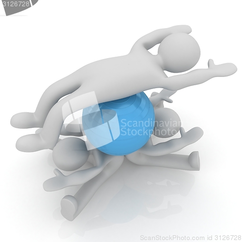 Image of 3d man exercising position on fitness ball. My biggest pilates s