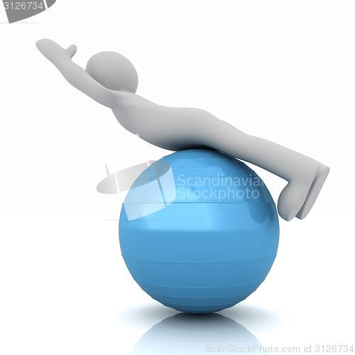 Image of 3d man exercising position on fitness ball. My biggest pilates s