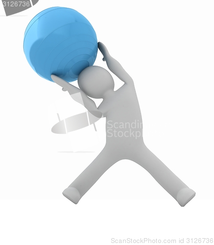 Image of 3d man exercising position on fitness ball. My biggest pilates s
