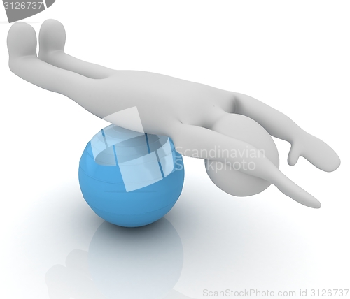 Image of 3d man exercising position on fitness ball. My biggest pilates s
