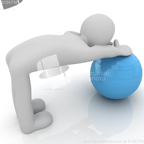 Image of 3d man exercising position on fitness ball. My biggest pilates s