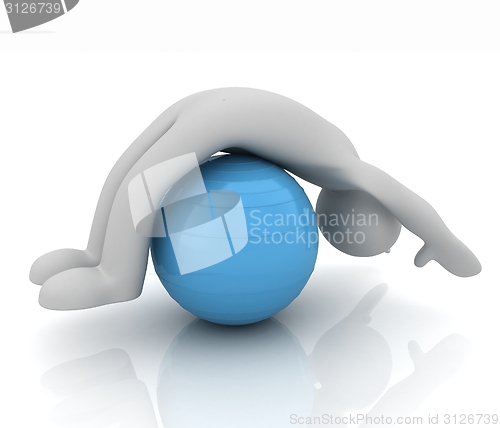 Image of 3d man exercising position on fitness ball. My biggest pilates s