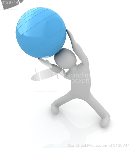 Image of 3d man exercising position on fitness ball. My biggest pilates s