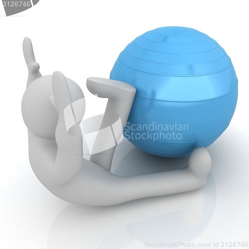 Image of 3d man exercising position on fitness ball. My biggest pilates s