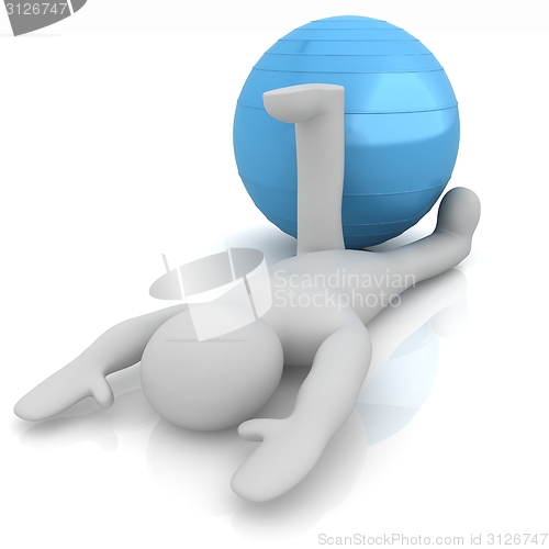 Image of 3d man exercising position on fitness ball. My biggest pilates s