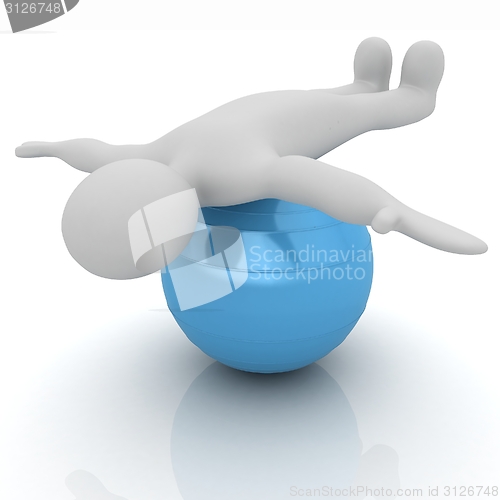 Image of 3d man exercising position on fitness ball. My biggest pilates s