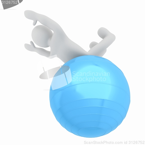 Image of 3d man exercising position on fitness ball. My biggest pilates s