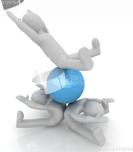 Image of 3d man exercising position on fitness ball. My biggest pilates s