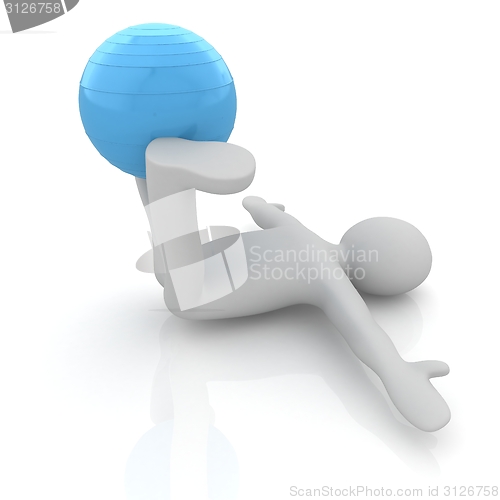 Image of 3d man exercising position on fitness ball. My biggest pilates s