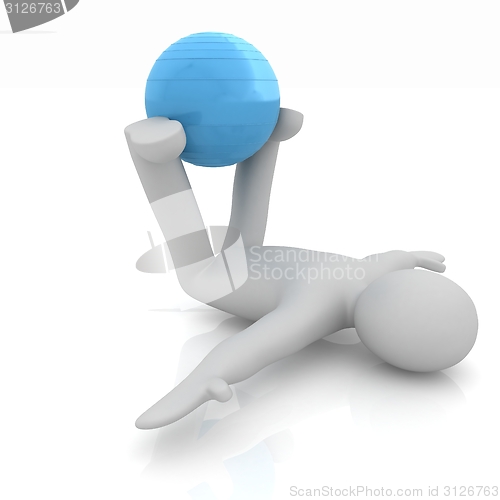 Image of 3d man exercising position on fitness ball. My biggest pilates s