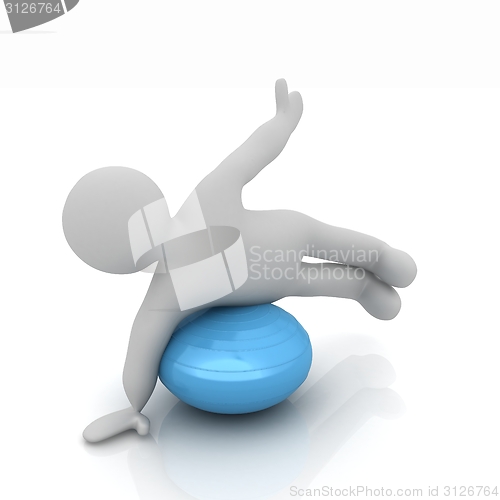 Image of 3d man exercising position on fitness ball. My biggest pilates s