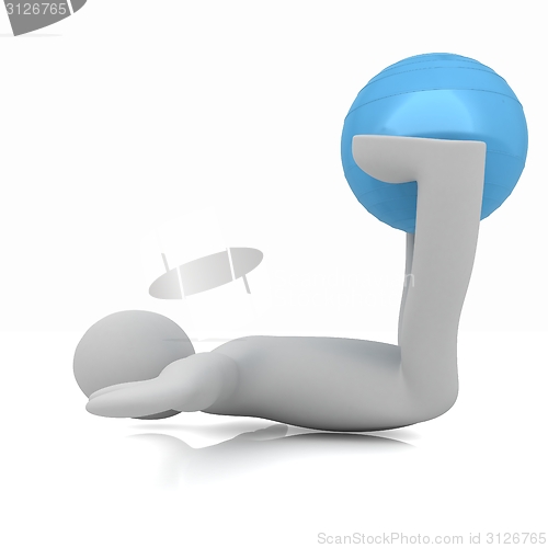 Image of 3d man exercising position on fitness ball. My biggest pilates s