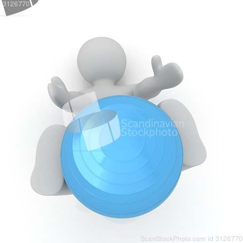 Image of 3d man exercising position on fitness ball. My biggest pilates s