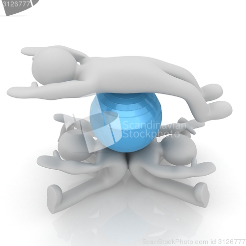 Image of 3d man exercising position on fitness ball. My biggest pilates s