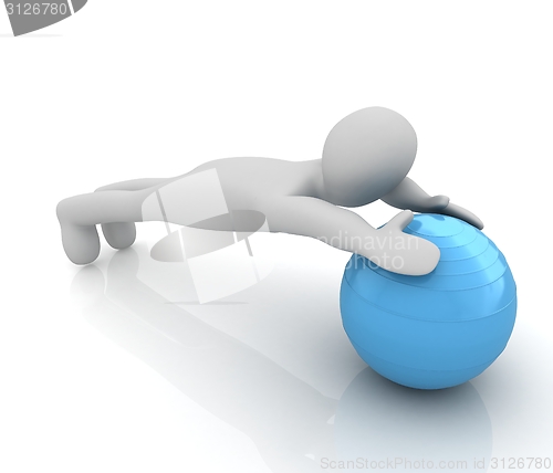 Image of 3d man exercising position on fitness ball. My biggest pilates s