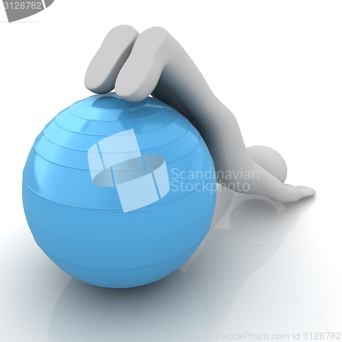 Image of 3d man exercising position on fitness ball. My biggest pilates s